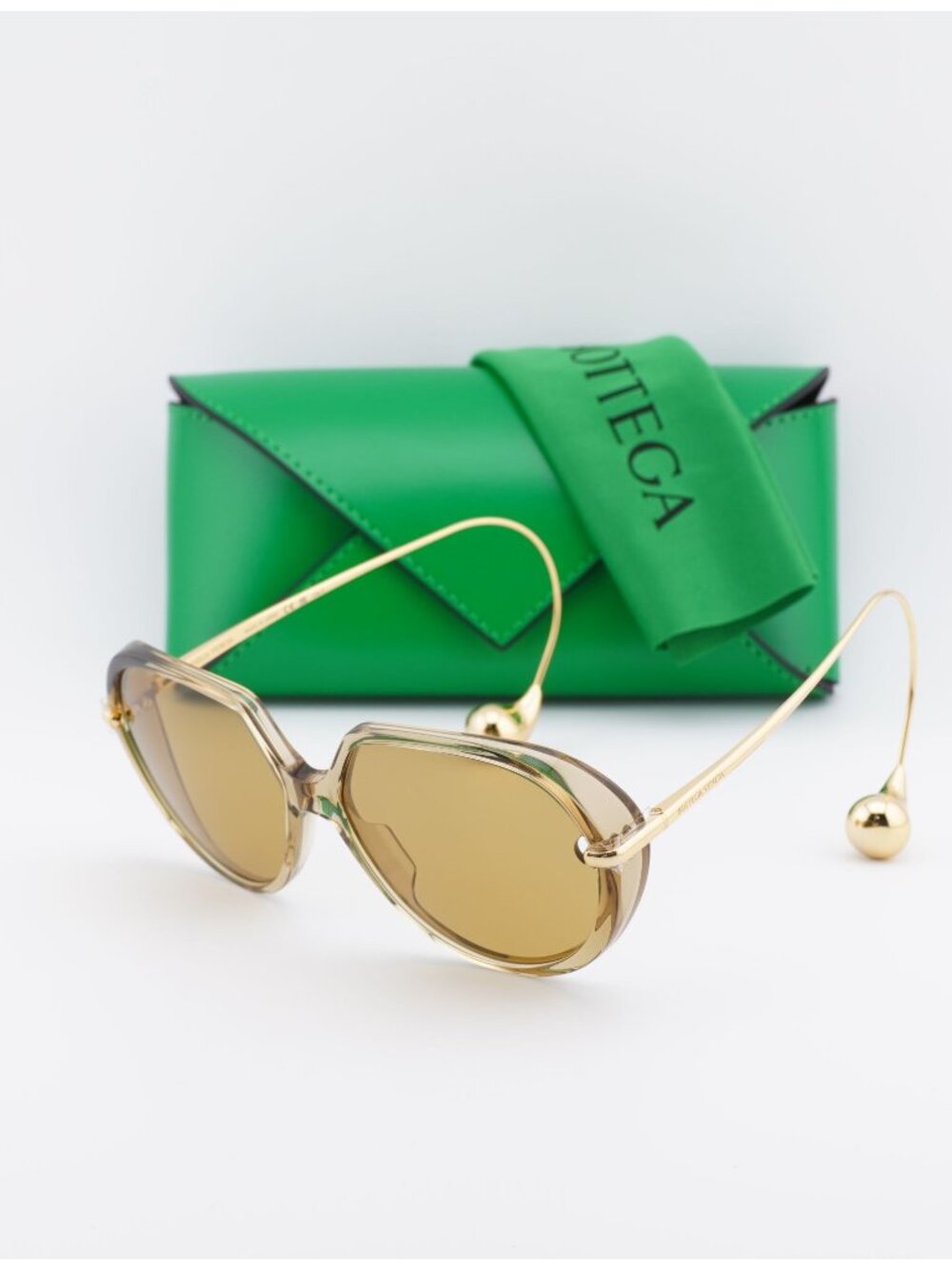 Bottega Veneta BV1436S 004 Square Sunglasses - Shiny Transparent Yellow/Gold